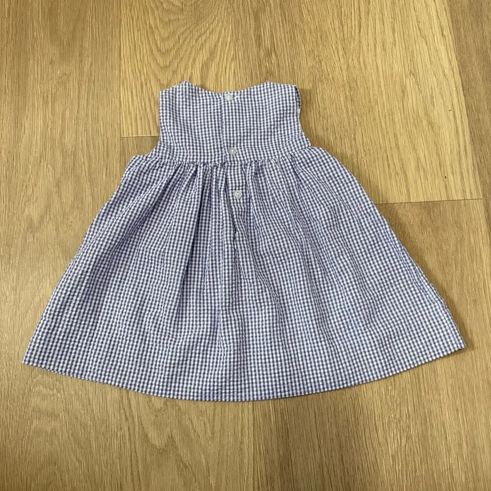 Simply Smock Blue Gingham Smocked Dress with Bicycle Embroidery Size 6 Months